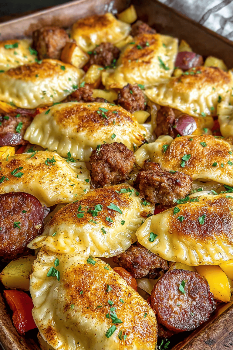 Sheet Pan Sausage Pierogies