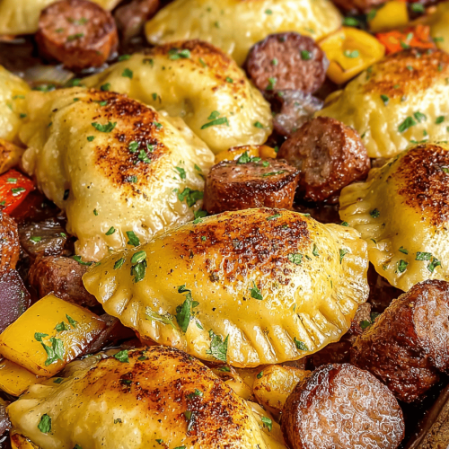 Sheet Pan Sausage Pierogies