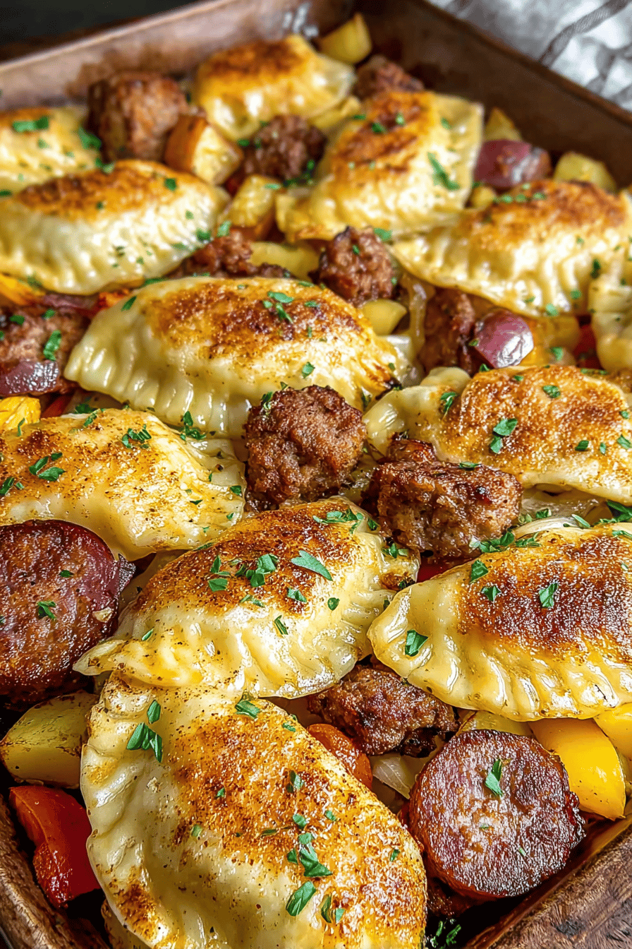 Sheet Pan Sausage Pierogies