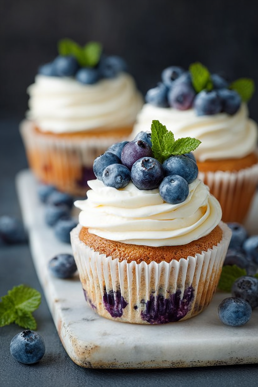 Delish Blueberry Cupcakes with Cream Cheese Frosting
