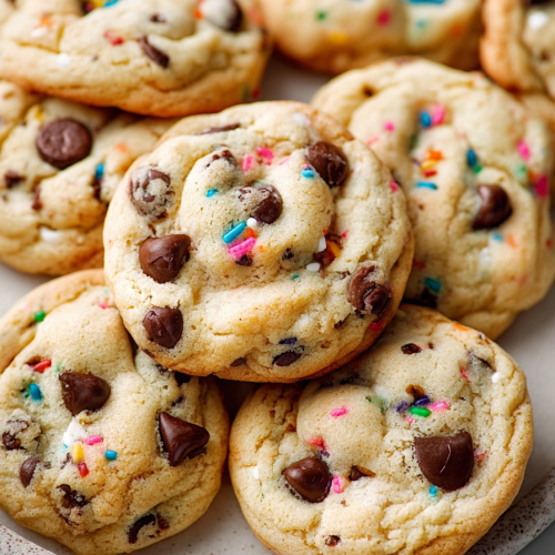 Delish Cake Batter Chocolate Chip Cookies