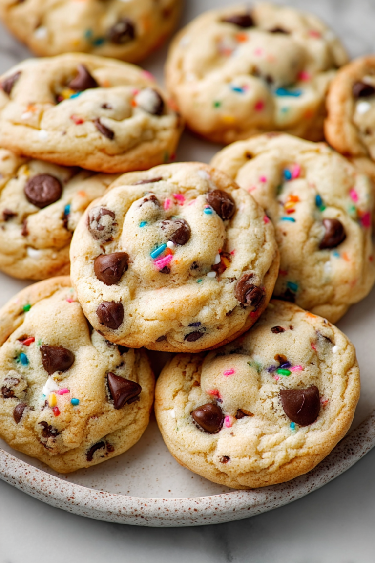 Delish Cake Batter Chocolate Chip Cookies