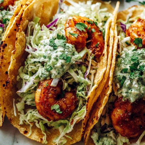 Delish Spicy Shrimp Tacos with Garlic Cilantro Lime Slaw