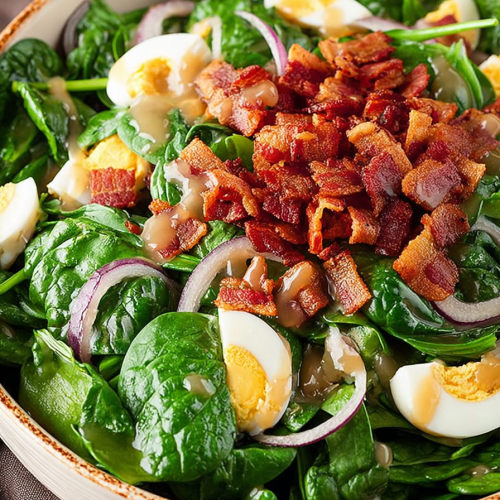 Delish Spinach Salad with Warm Bacon Dressing