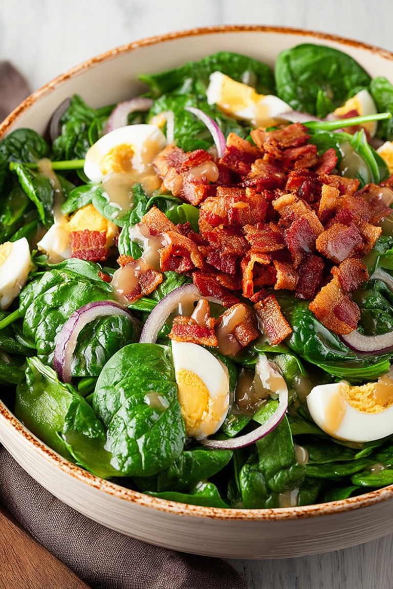 Delish Spinach Salad with Warm Bacon Dressing