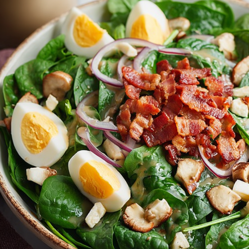 Delish Spinach Salad with Warm Bacon Dressing