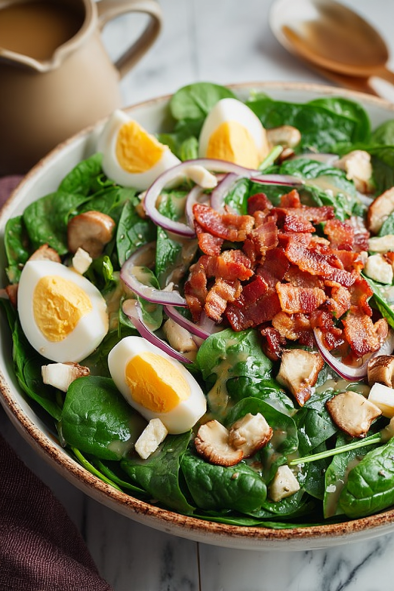 Delish Spinach Salad with Warm Bacon Dressing