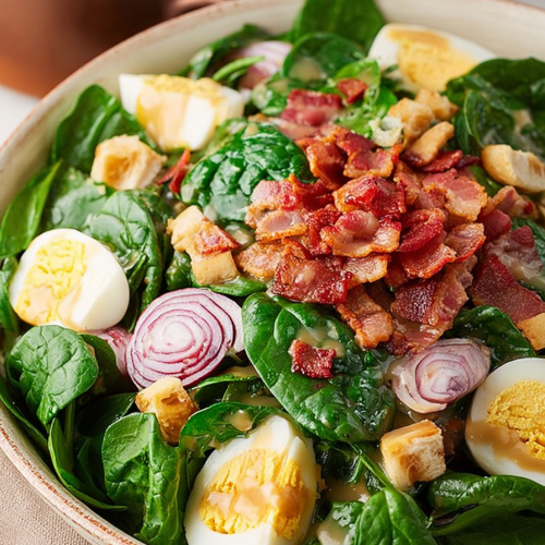 Delish Spinach Salad with Warm Bacon Dressing