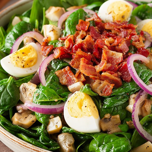 Delish Spinach Salad with Warm Bacon Dressing