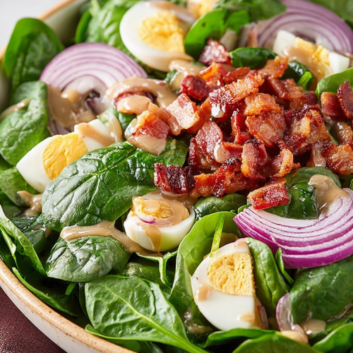 Delish Spinach Salad with Warm Bacon Dressing