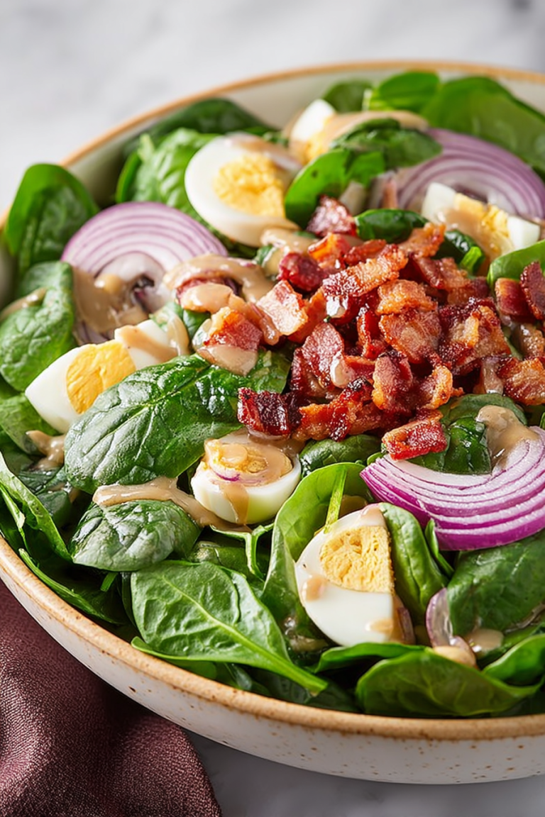 Delish Spinach Salad with Warm Bacon Dressing