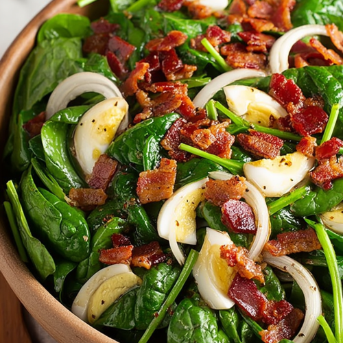 Delish Spinach Salad with Warm Bacon Dressing