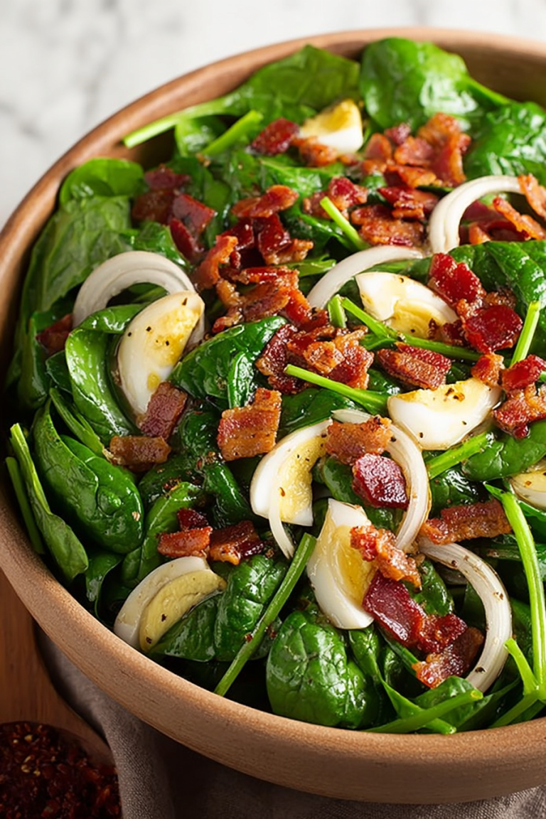 Delish Spinach Salad with Warm Bacon Dressing