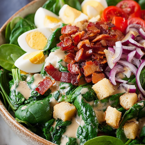 Delish Spinach Salad with Warm Bacon Dressing