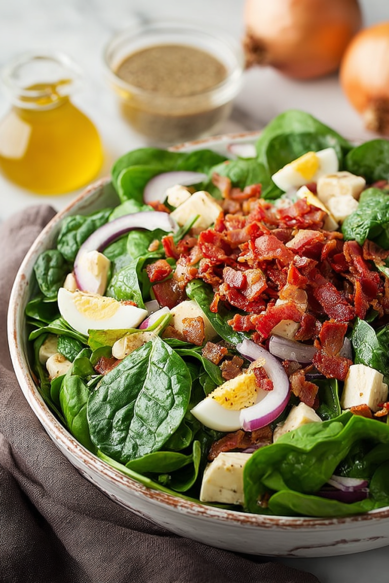 Delish Spinach Salad with Warm Bacon Dressing