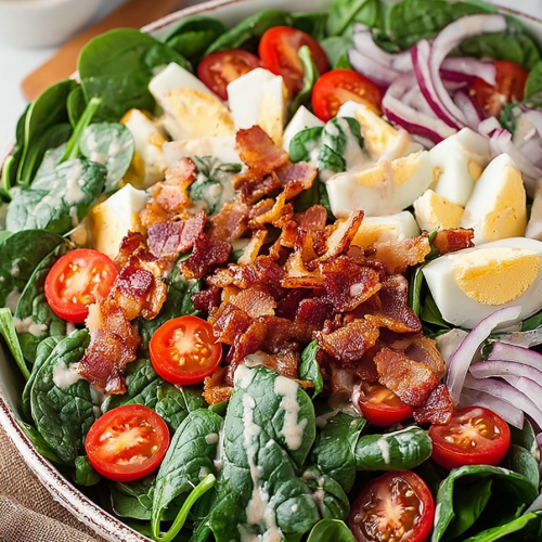 Delish Spinach Salad with Warm Bacon Dressing