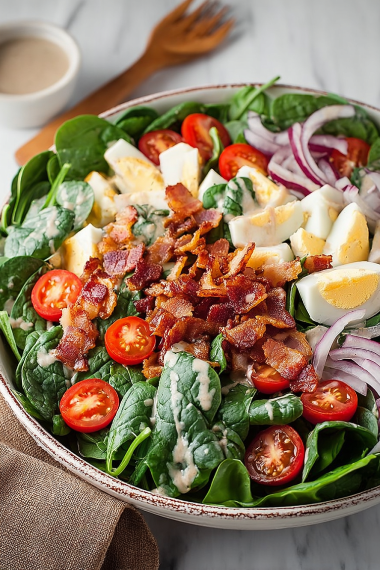 Delish Spinach Salad with Warm Bacon Dressing