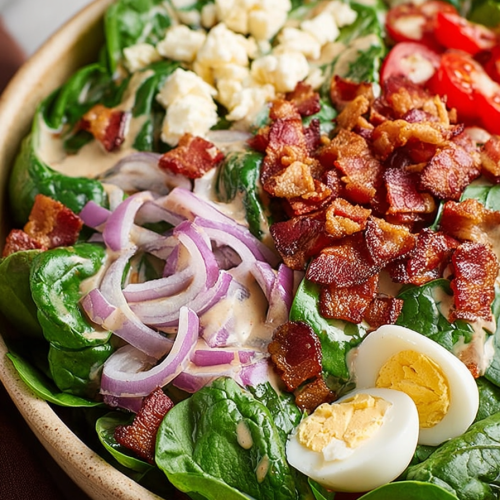 Delish Spinach Salad with Warm Bacon Dressing