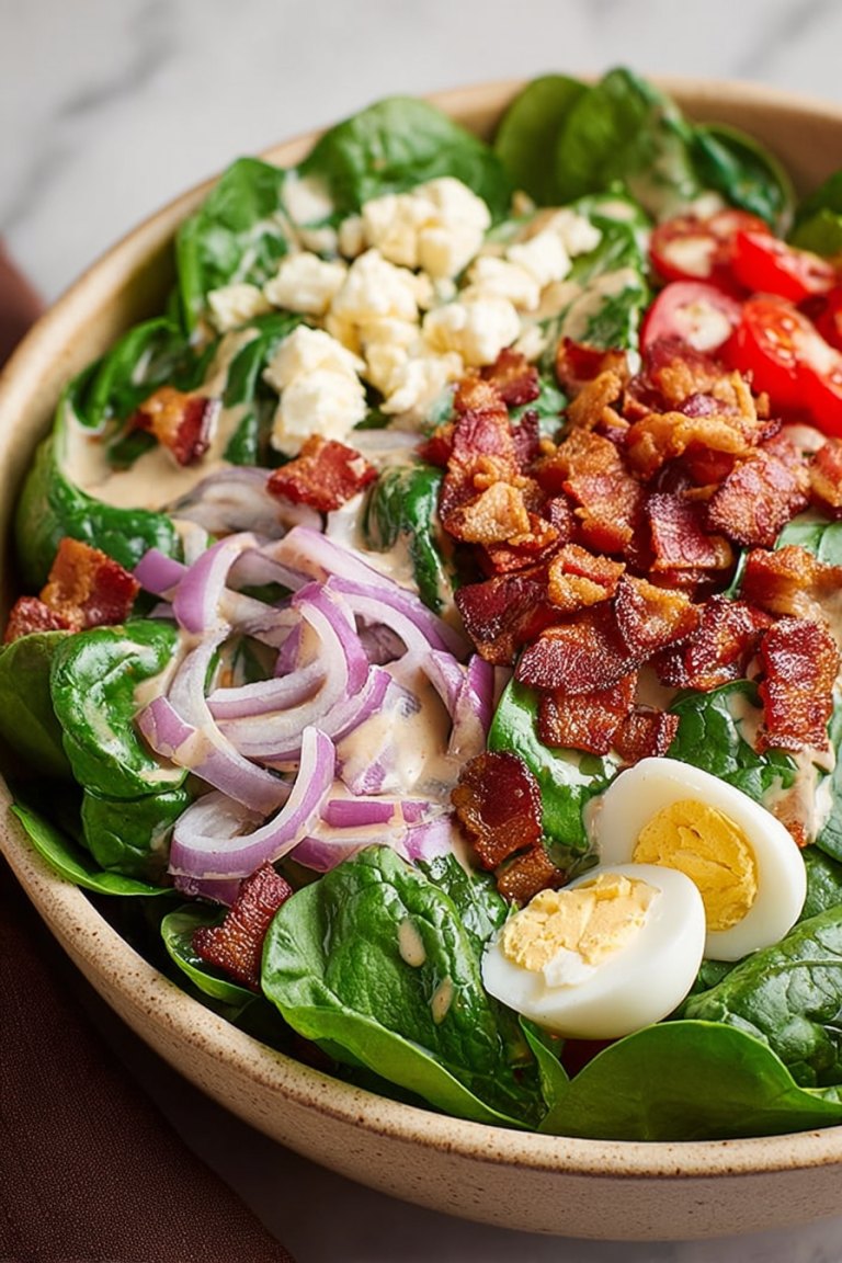 Delish Spinach Salad with Warm Bacon Dressing
