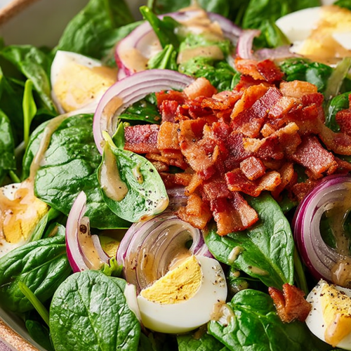 Delish Spinach Salad with Warm Bacon Dressing