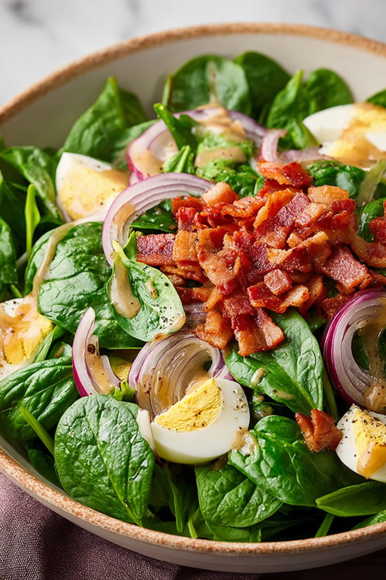 Delish Spinach Salad with Warm Bacon Dressing