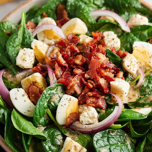 Delish Spinach Salad with Warm Bacon Dressing