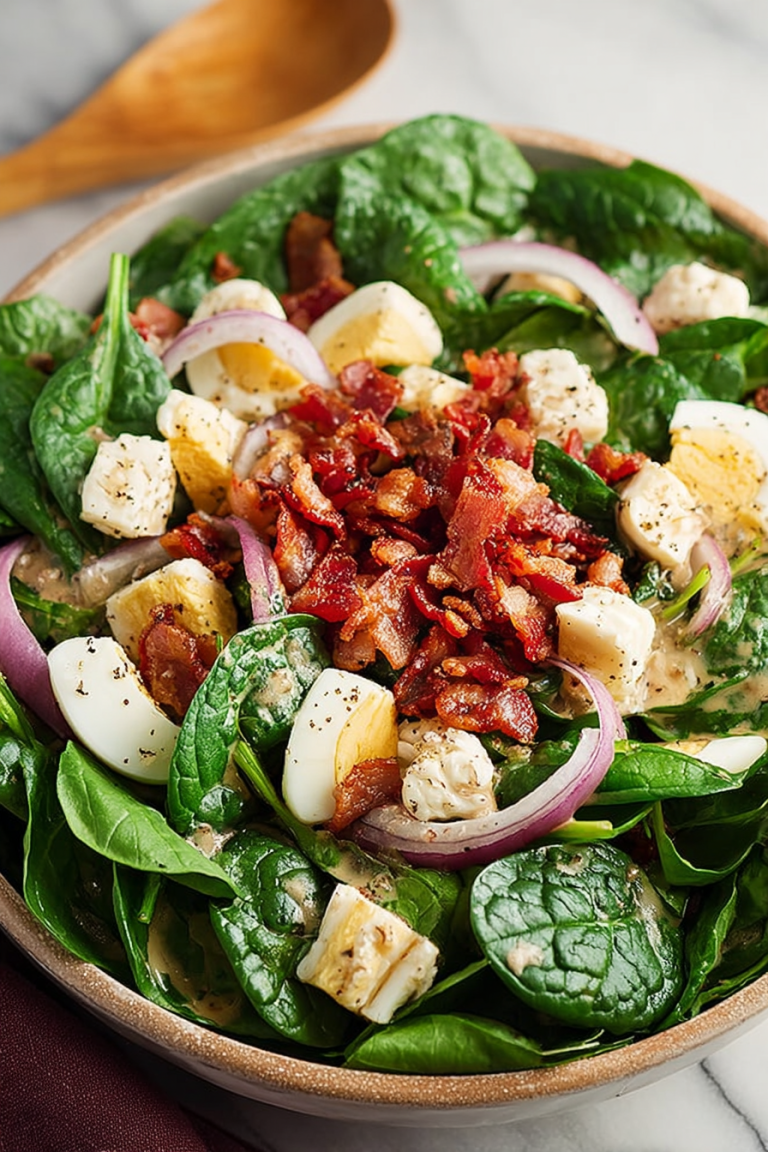 Delish Spinach Salad with Warm Bacon Dressing