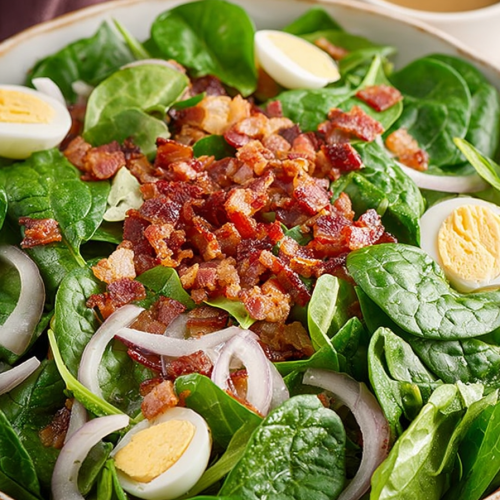 Delish Spinach Salad with Warm Bacon Dressing