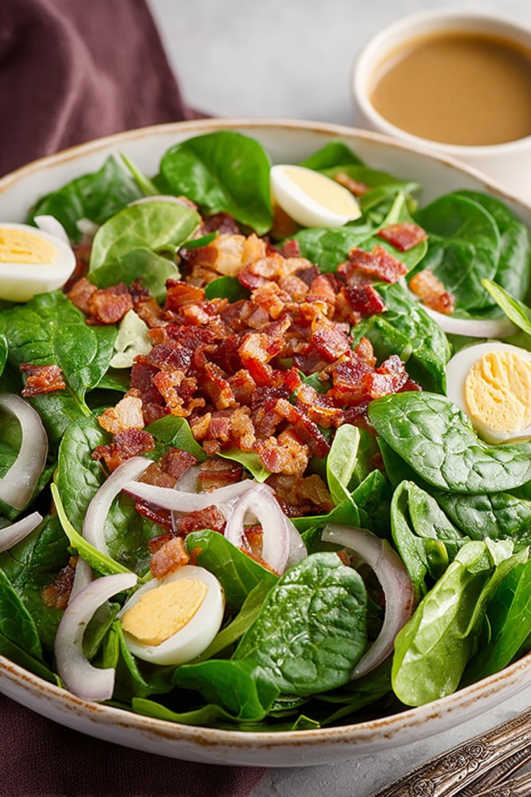Delish Spinach Salad with Warm Bacon Dressing