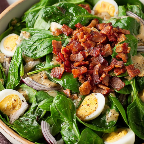 Delish Spinach Salad with Warm Bacon Dressing
