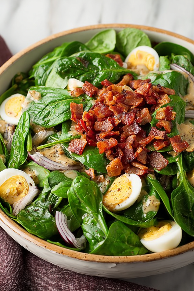 Delish Spinach Salad with Warm Bacon Dressing