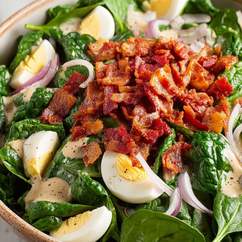Delish Spinach Salad with Warm Bacon Dressing