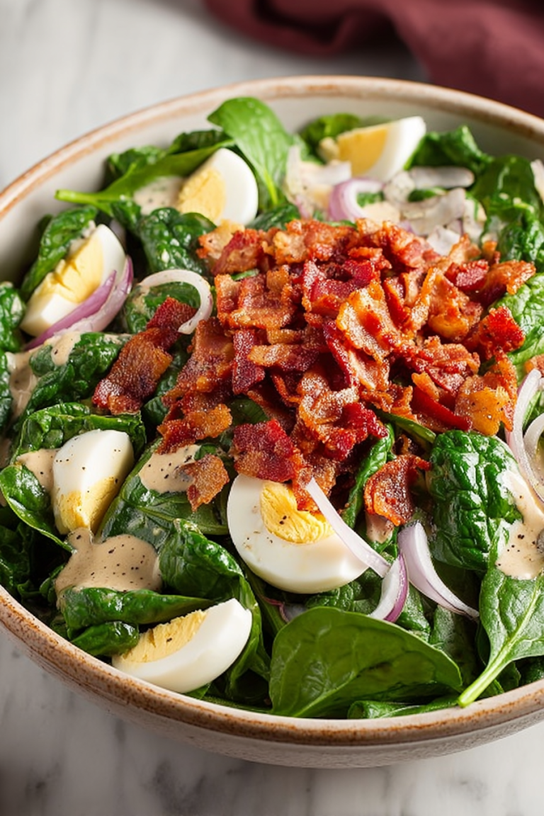 Delish Spinach Salad with Warm Bacon Dressing