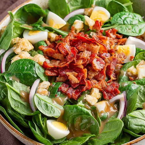 Delish Spinach Salad with Warm Bacon Dressing