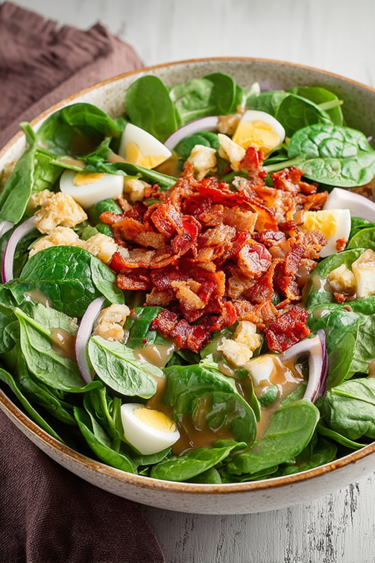 Delish Spinach Salad with Warm Bacon Dressing