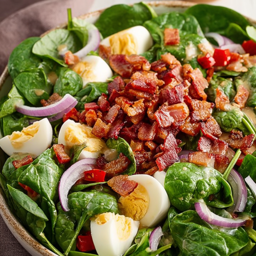 Delish Spinach Salad with Warm Bacon Dressing