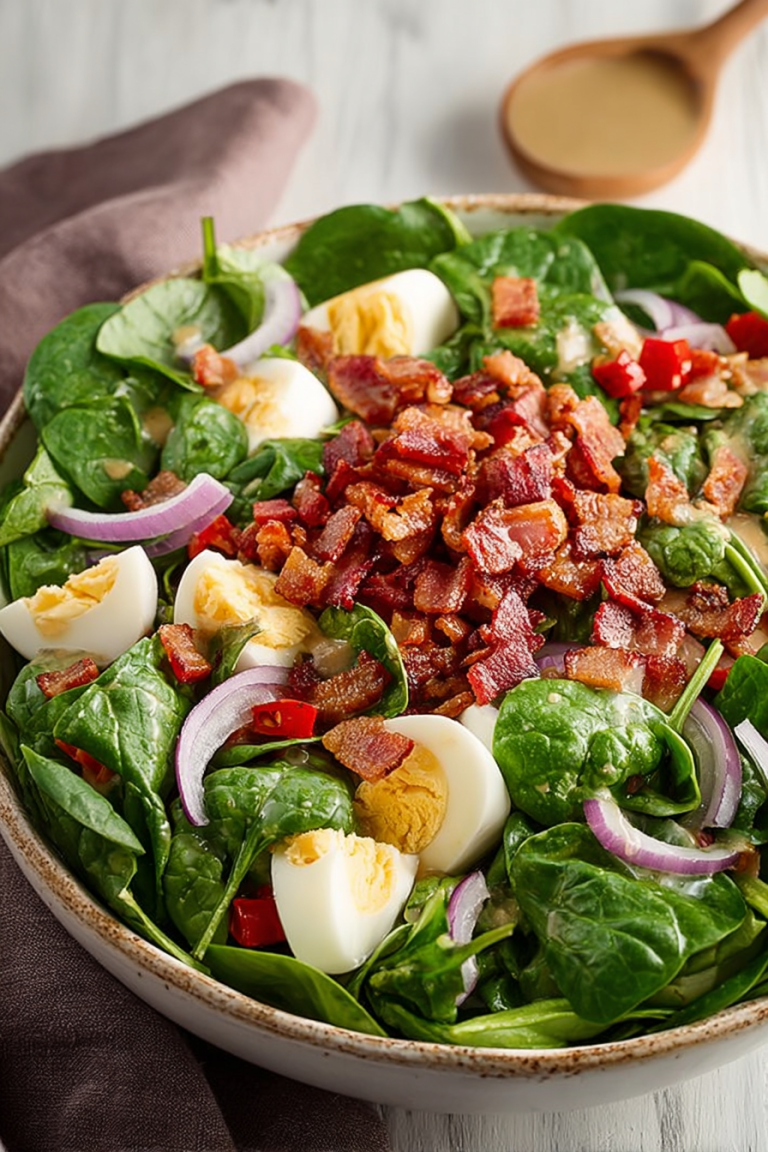 Delish Spinach Salad with Warm Bacon Dressing