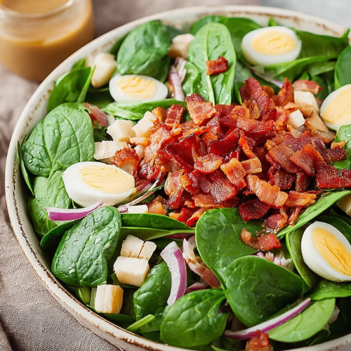 Delish Spinach Salad with Warm Bacon Dressing
