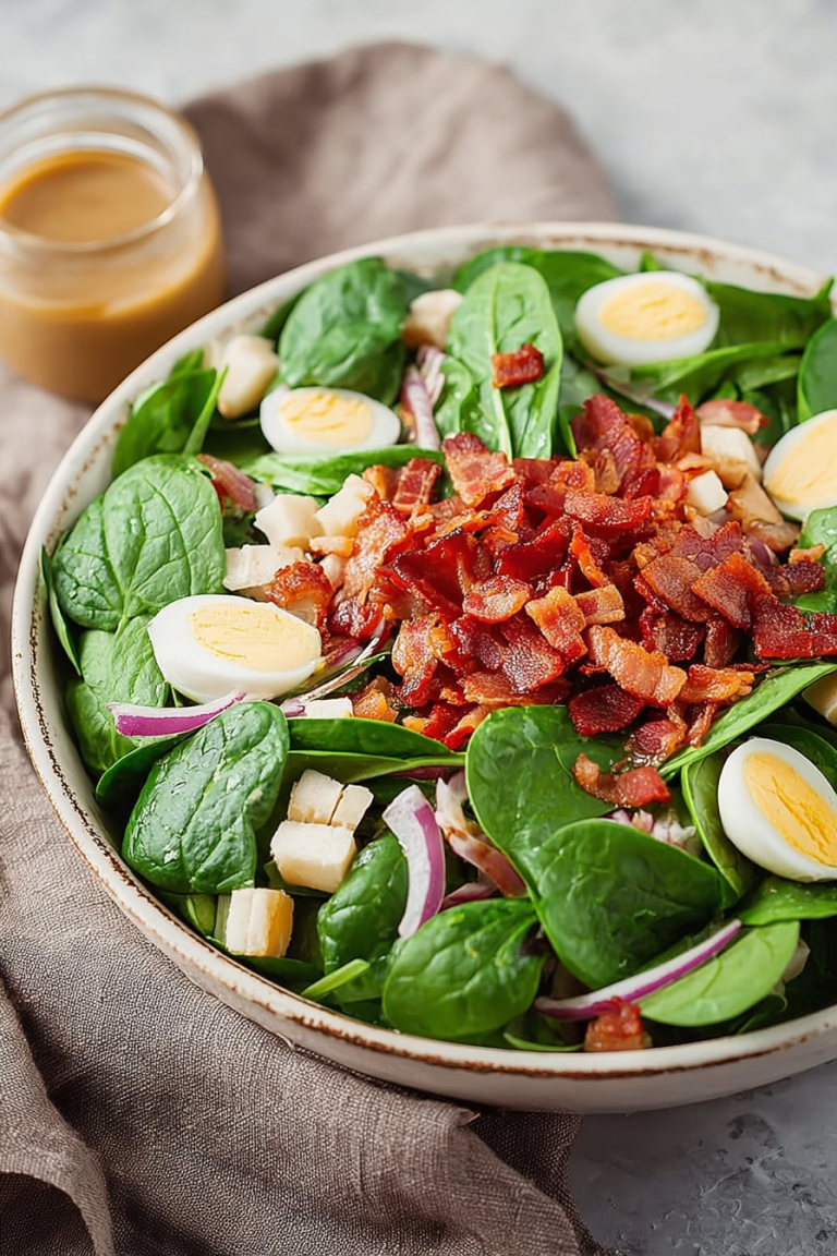 Delish Spinach Salad with Warm Bacon Dressing
