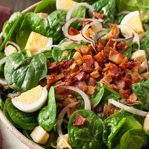 Delish Spinach Salad with Warm Bacon Dressing