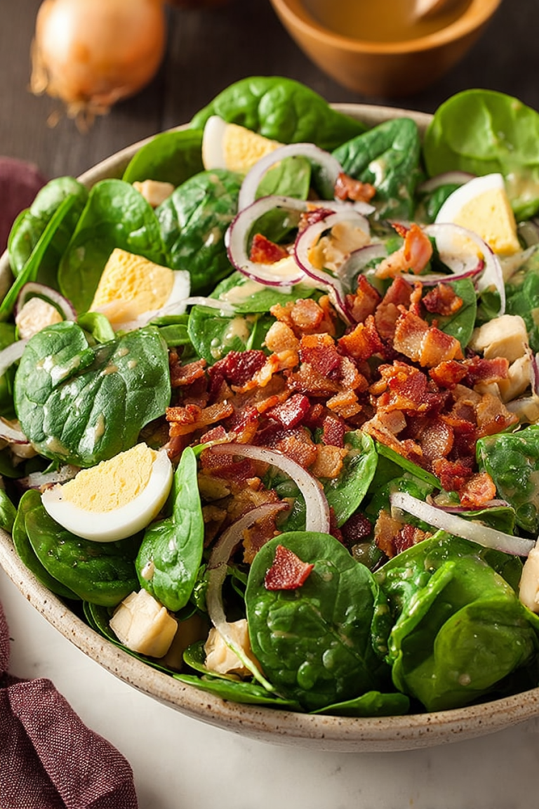 Delish Spinach Salad with Warm Bacon Dressing