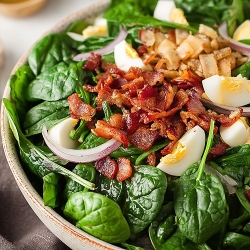 Delish Spinach Salad with Warm Bacon Dressing