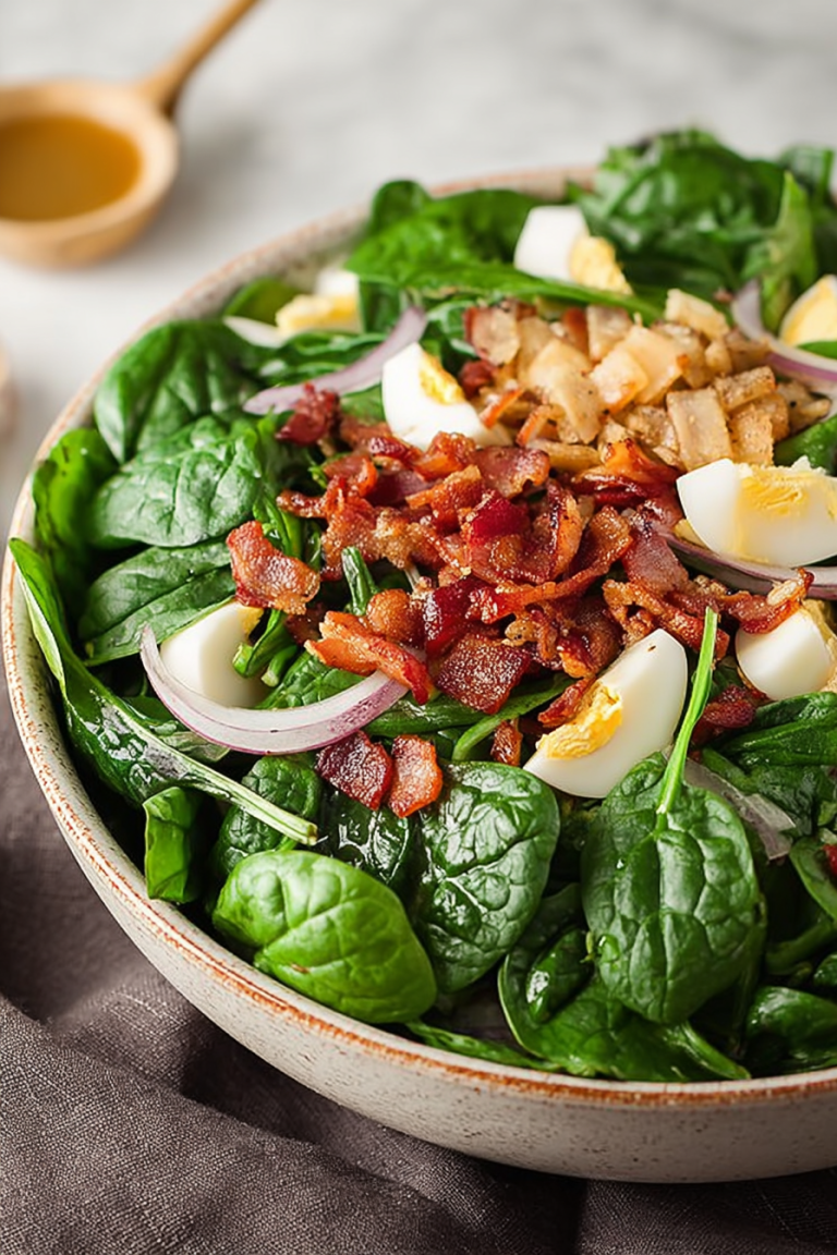 Delish Spinach Salad with Warm Bacon Dressing