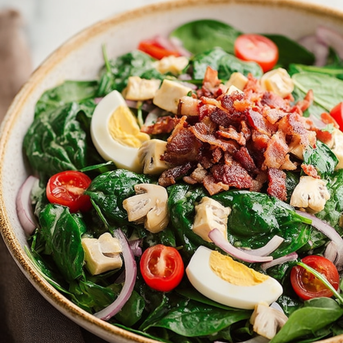 Delish Spinach Salad with Warm Bacon Dressing