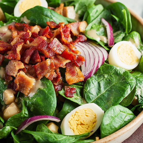 Delish Spinach Salad with Warm Bacon Dressing