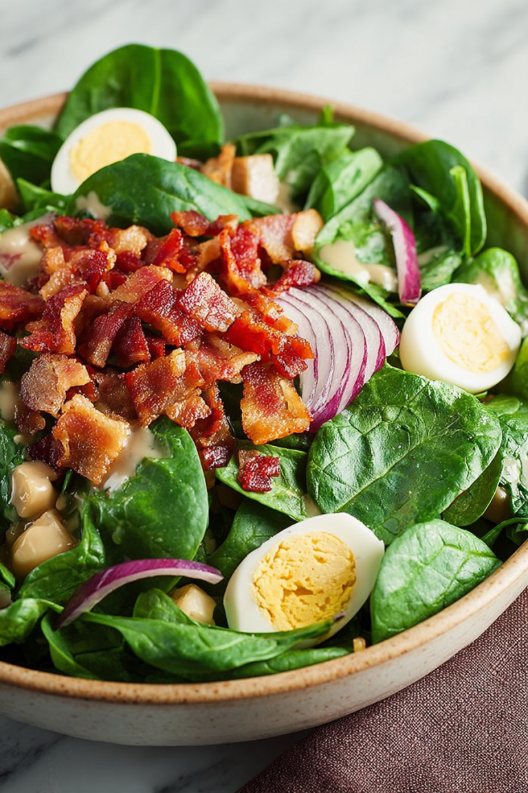 Delish Spinach Salad with Warm Bacon Dressing