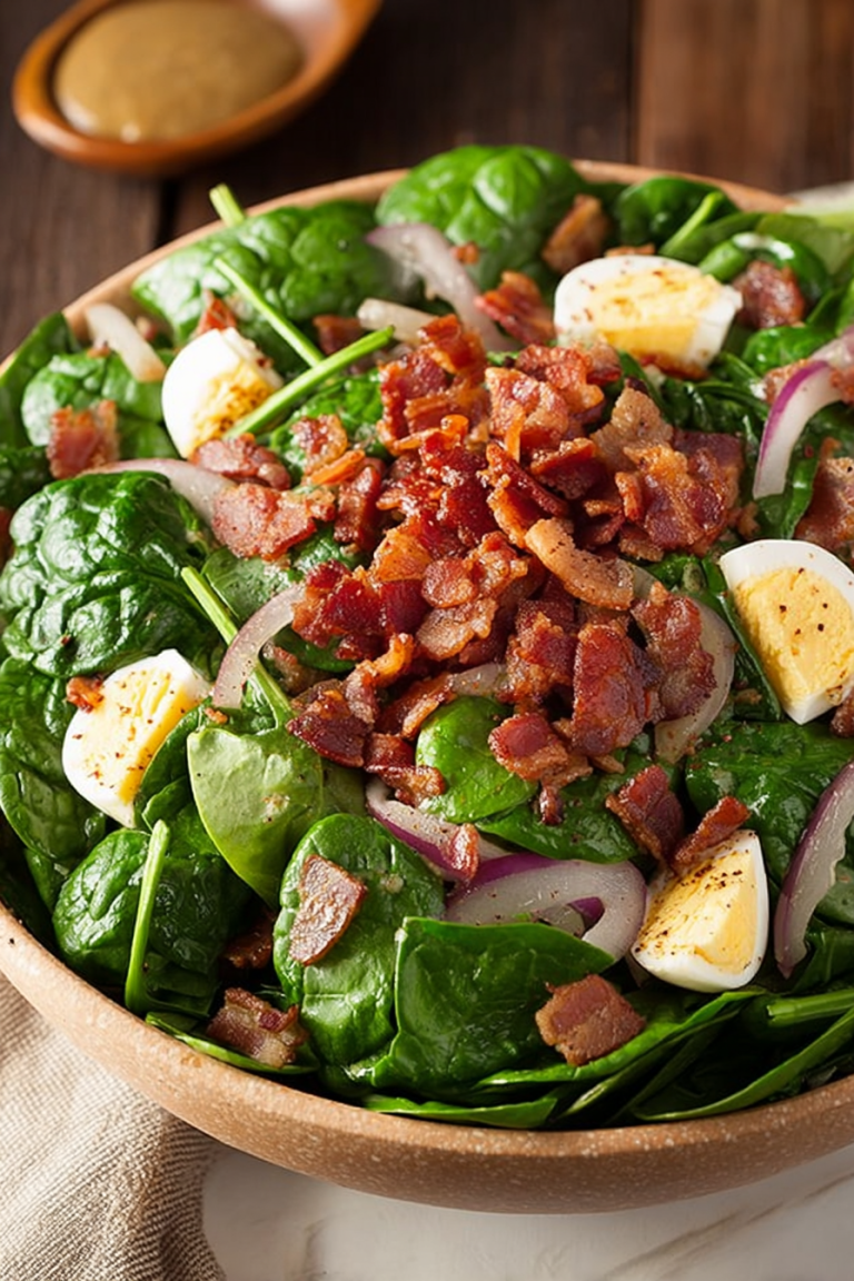 Delish Spinach Salad with Warm Bacon Dressing