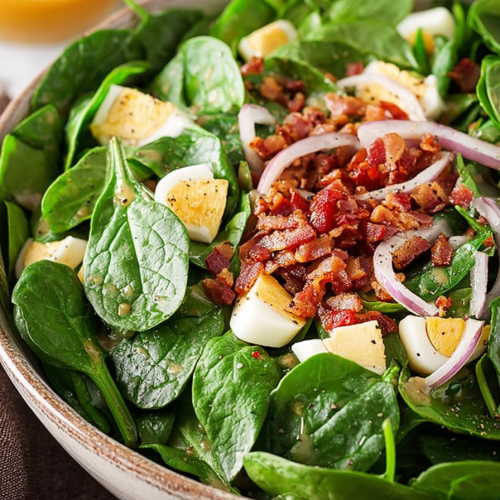 Delish Spinach Salad with Warm Bacon Dressing