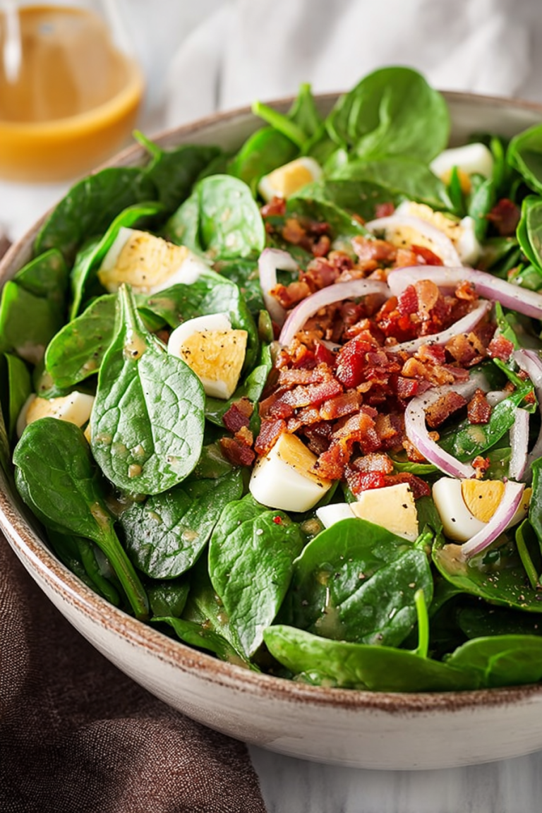 Delish Spinach Salad with Warm Bacon Dressing