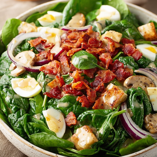 Delish Spinach Salad with Warm Bacon Dressing